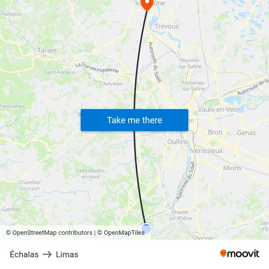 Échalas to Limas map