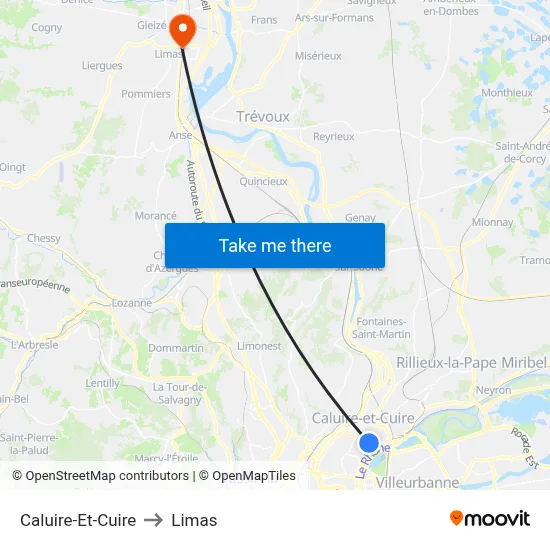 Caluire-Et-Cuire to Limas map