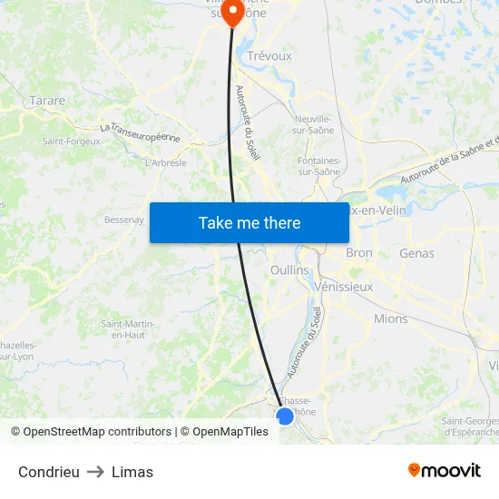 Condrieu to Limas map
