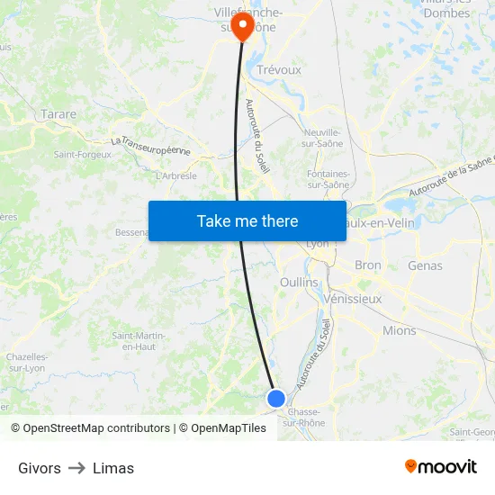 Givors to Limas map