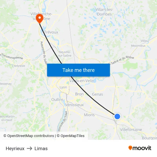 Heyrieux to Limas map