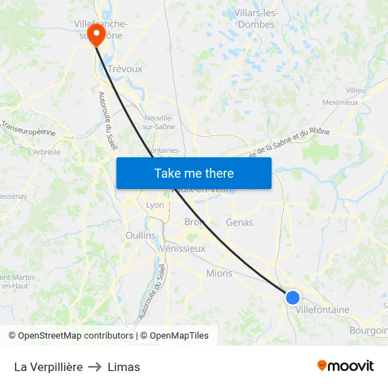 La Verpillière to Limas map