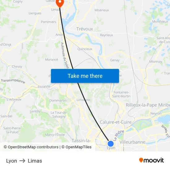 Lyon to Limas map