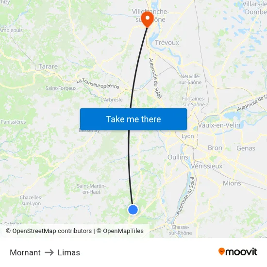 Mornant to Limas map