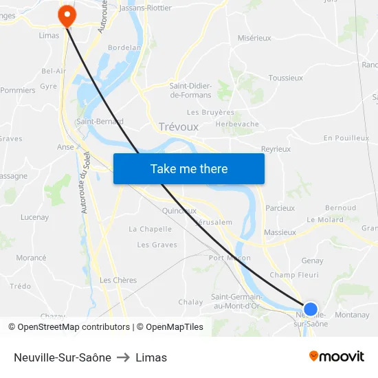 Neuville-Sur-Saône to Limas map