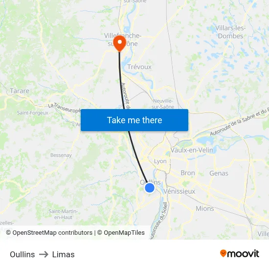 Oullins to Limas map