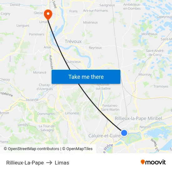 Rillieux-La-Pape to Limas map