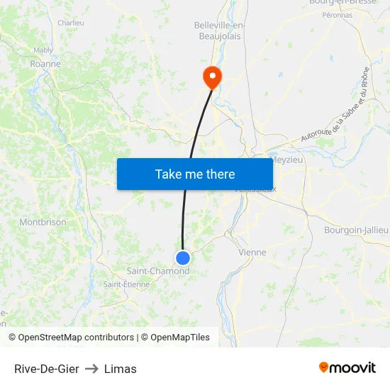 Rive-De-Gier to Limas map