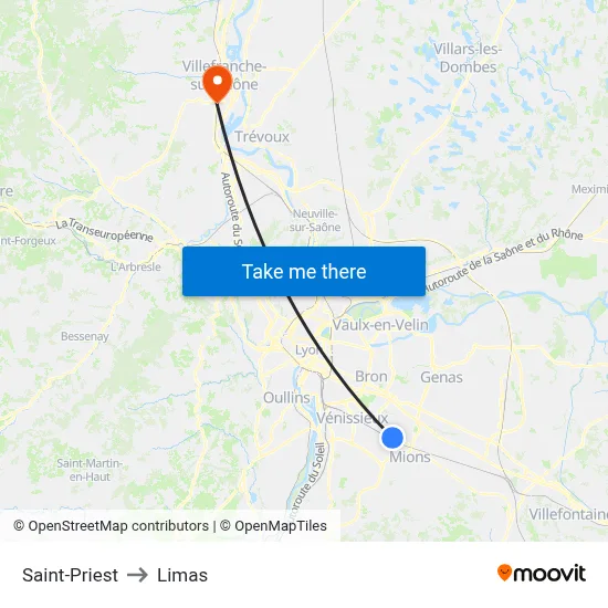 Saint-Priest to Limas map