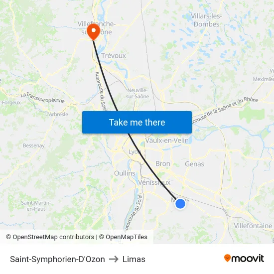Saint-Symphorien-D'Ozon to Limas map