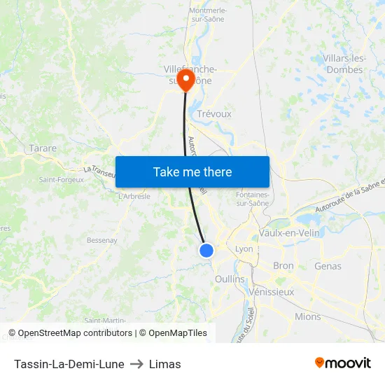 Tassin-La-Demi-Lune to Limas map