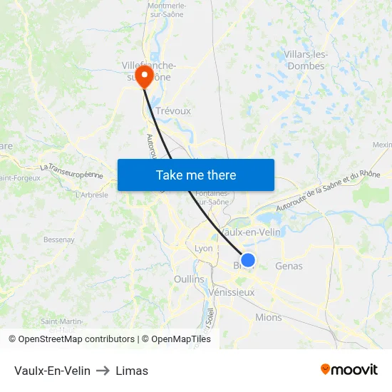 Vaulx-En-Velin to Limas map