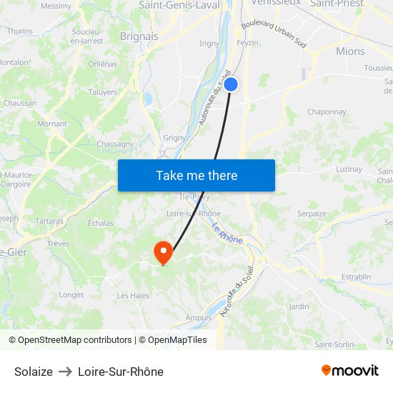 Solaize to Loire-Sur-Rhône map