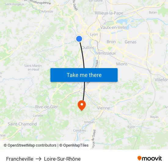 Francheville to Loire-Sur-Rhône map