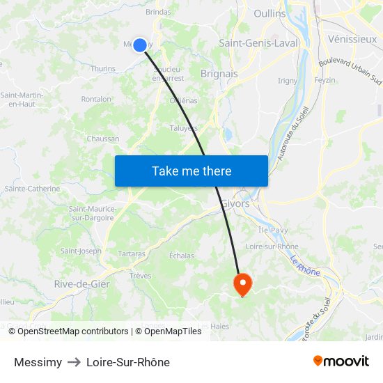 Messimy to Loire-Sur-Rhône map