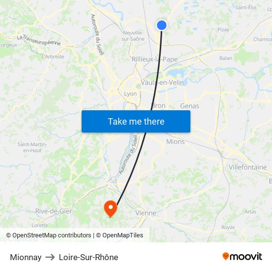 Mionnay to Loire-Sur-Rhône map