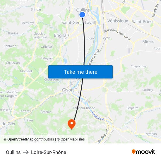 Oullins to Loire-Sur-Rhône map