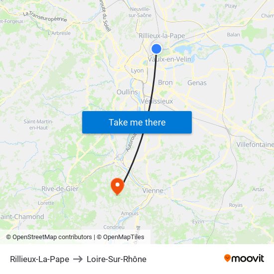 Rillieux-La-Pape to Loire-Sur-Rhône map