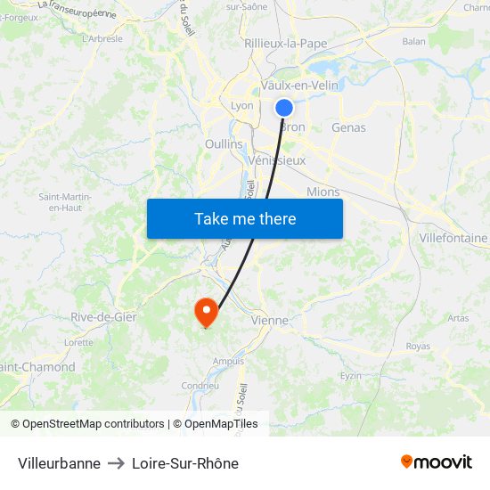Villeurbanne to Loire-Sur-Rhône map
