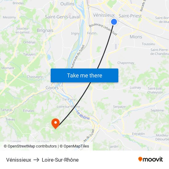 Vénissieux to Loire-Sur-Rhône map