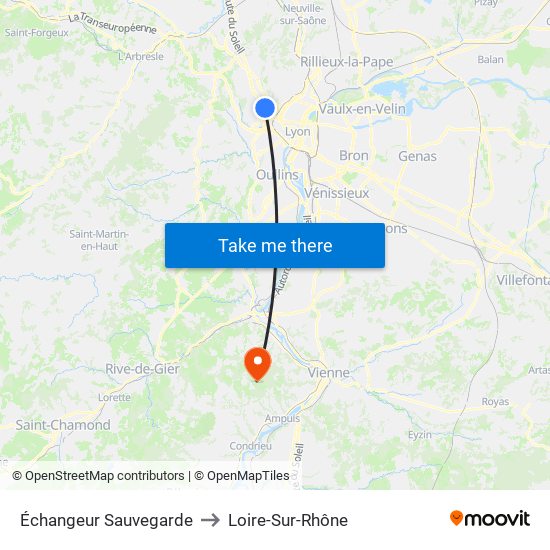 Échangeur Sauvegarde to Loire-Sur-Rhône map