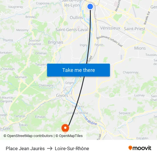 Place Jean Jaurès to Loire-Sur-Rhône map