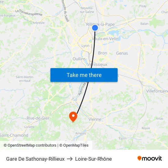 Gare De Sathonay-Rillieux to Loire-Sur-Rhône map