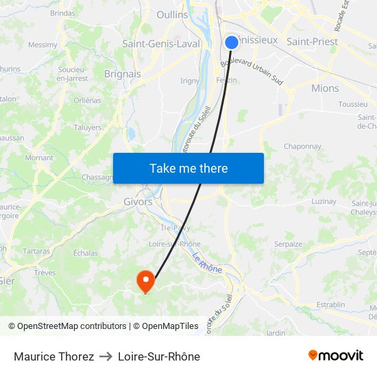 Maurice Thorez to Loire-Sur-Rhône map