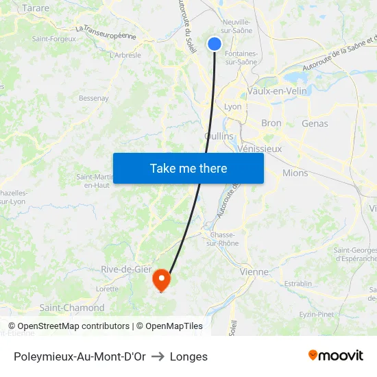 Poleymieux-Au-Mont-D'Or to Longes map