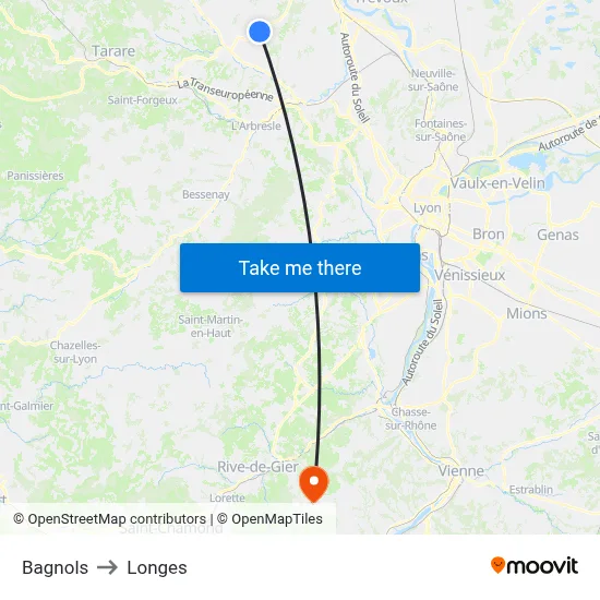 Bagnols to Longes map