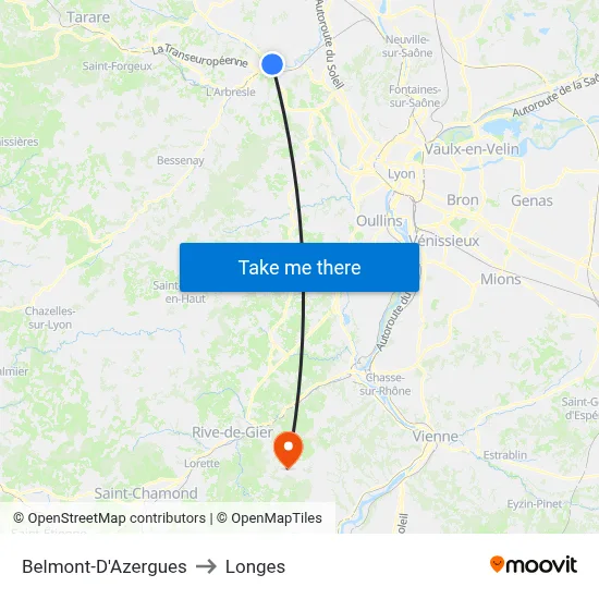 Belmont-D'Azergues to Longes map
