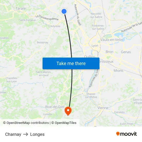 Charnay to Longes map