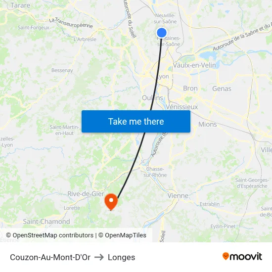 Couzon-Au-Mont-D'Or to Longes map