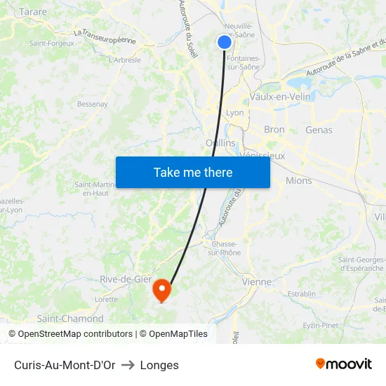 Curis-Au-Mont-D'Or to Longes map