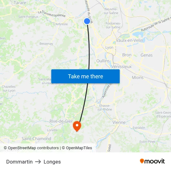 Dommartin to Longes map