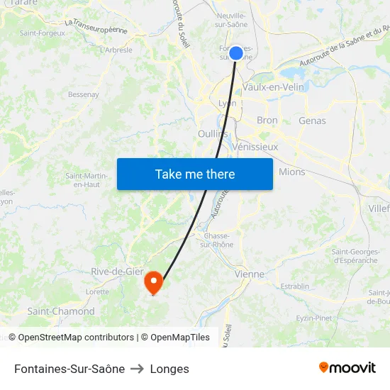 Fontaines-Sur-Saône to Longes map