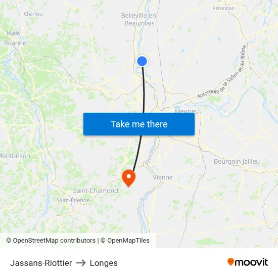 Jassans-Riottier to Longes map