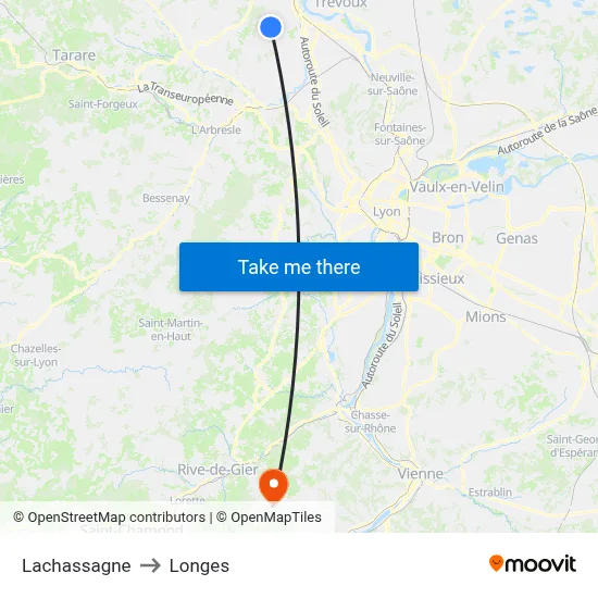 Lachassagne to Longes map