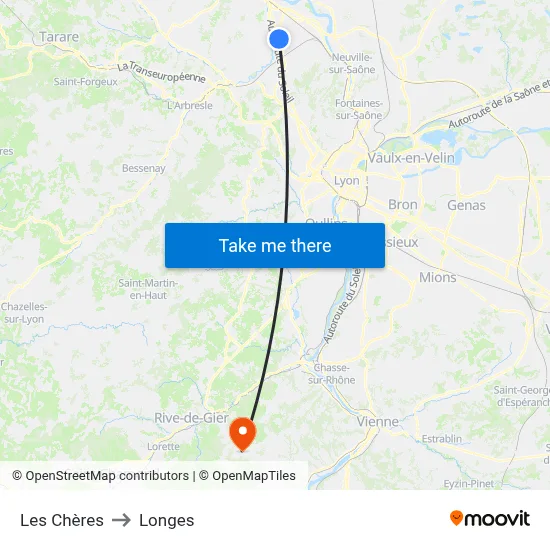 Les Chères to Longes map