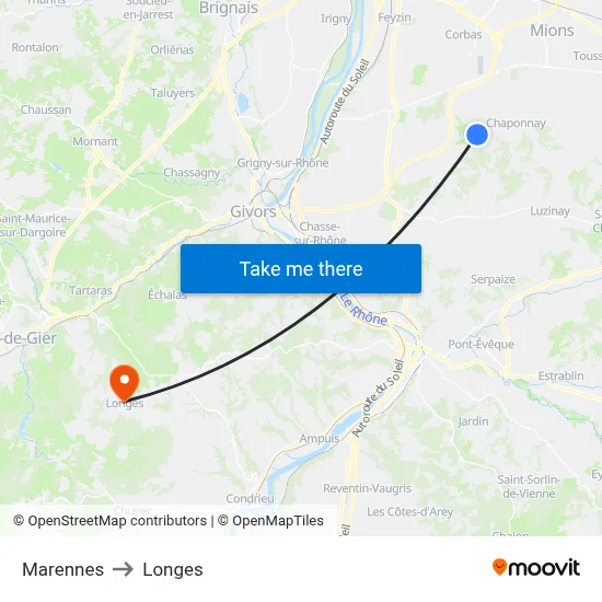 Marennes to Longes map
