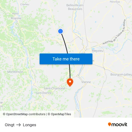 Oingt to Longes map