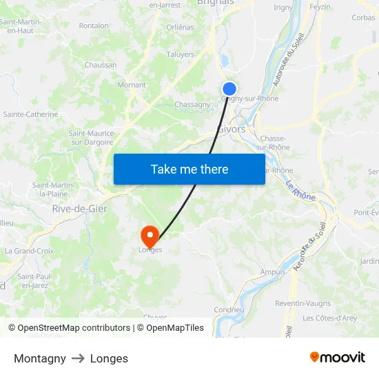 Montagny to Longes map