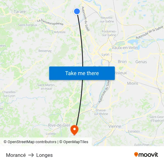 Morancé to Longes map