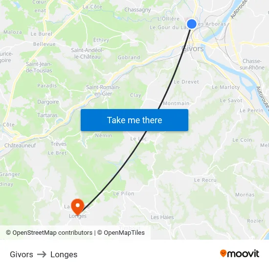 Givors to Longes map