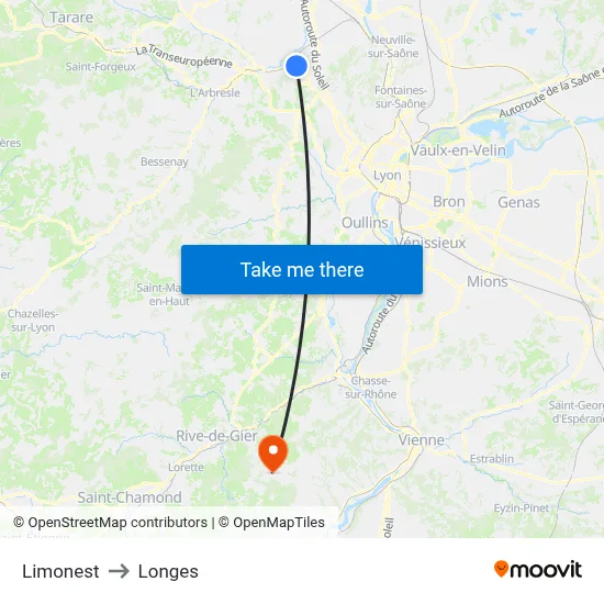 Limonest to Longes map