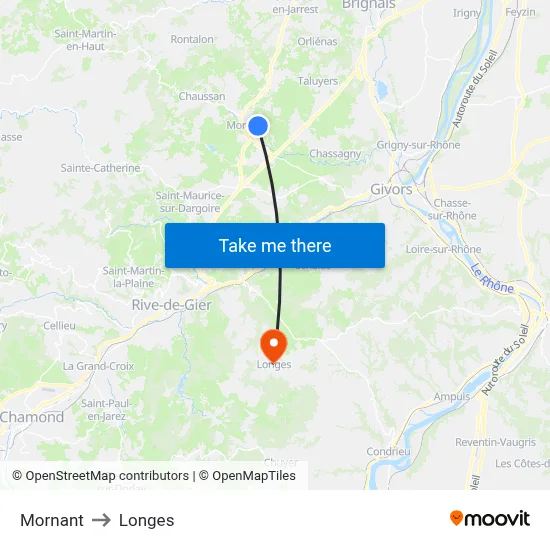 Mornant to Longes map