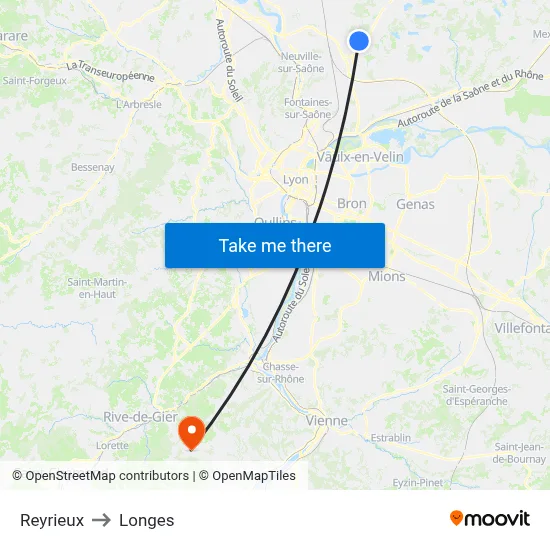 Reyrieux to Longes map