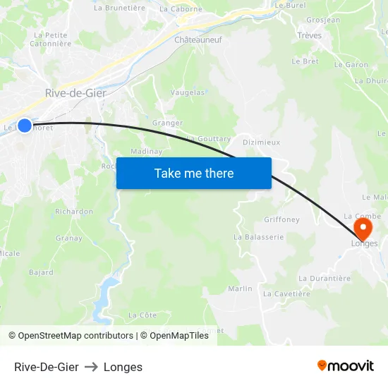 Rive-De-Gier to Longes map