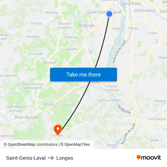 Saint-Genis-Laval to Longes map