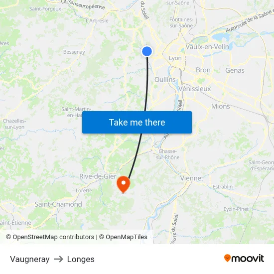 Vaugneray to Longes map
